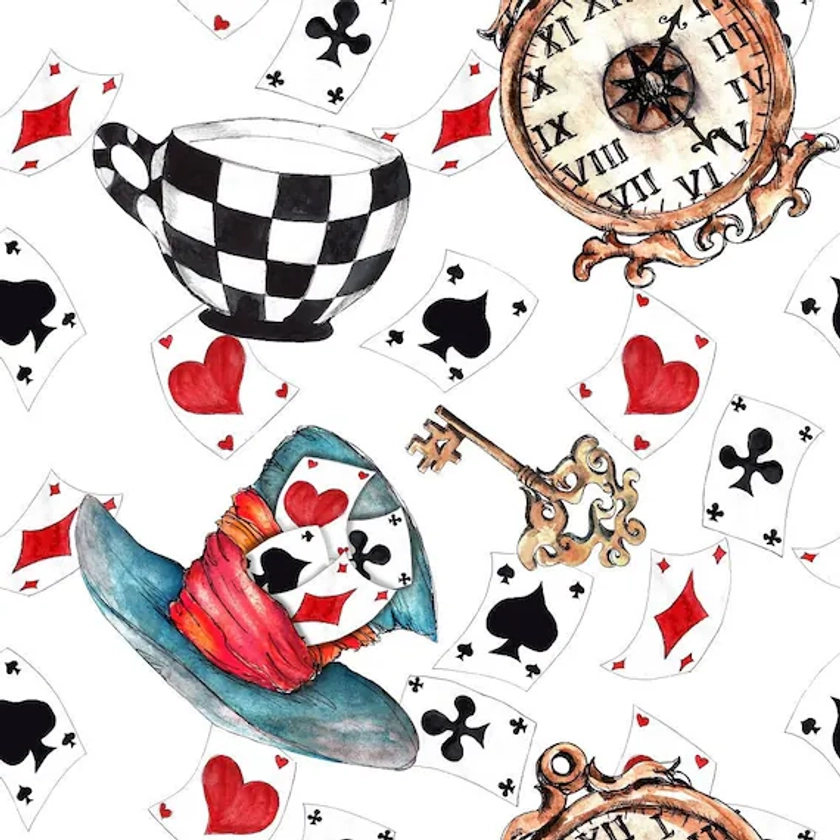 Alice in Wonderland Hats and Cups Fabric
