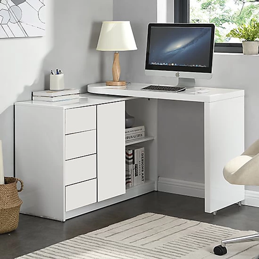 Matt Swivelling High Gloss Computer Desk In White | DIY at B&Q