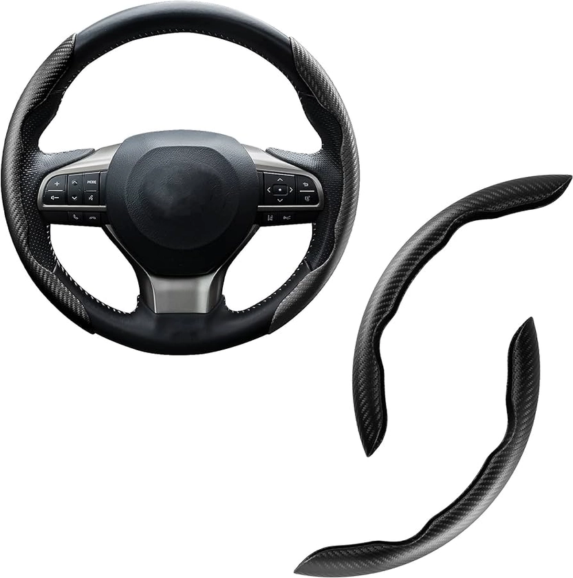 Amiss Car Carbon Fiber Anti-Skid Steering Wheel Cover, Segmented Steering Wheel Protector, Butterfly Cover, Universal 99% Car Wheel Cover Protector, Car Interior Accessories (Black)