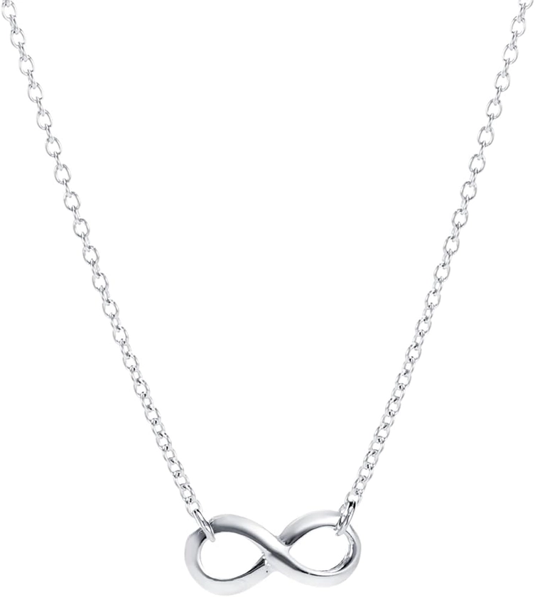 Heather Needham Sterling Silver Infinity Necklace for Women and Girls - Elegant 6 x 13 mm Charm - 16'' Length - Eternal Gift for Her
