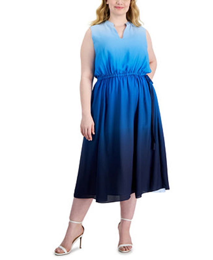 Anne Klein Plus Size Jenna Ombré Sleeveless Midi Dress - Macy's
