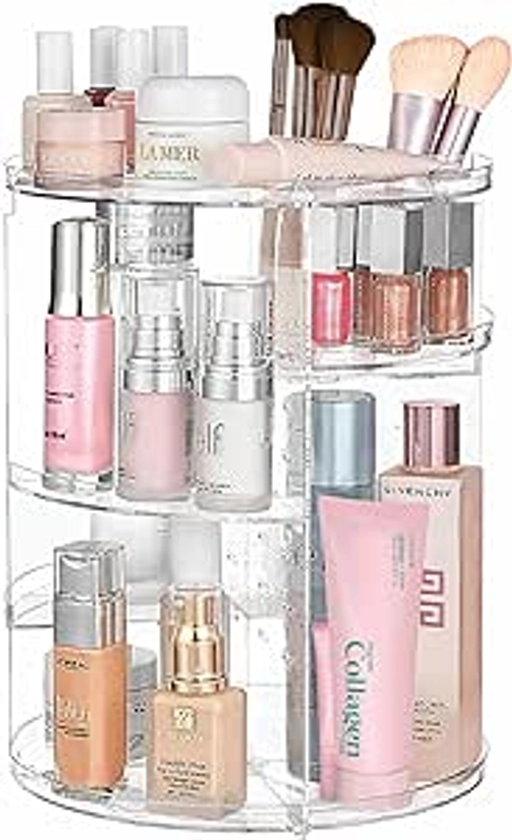 Amazon.com: Lauflor - Skin Care Organizer 9x11.5in Clear 360 Rotating Makeup Organizer Durable 2-Tier Skincare Organizer Shelf with Non-Slip Base Makeup Storage : Beauty & Personal Care