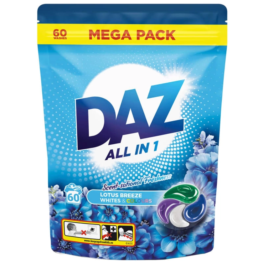 Daz All-In-1 Laundry Pods 60W Whites & Colours - Lotus Breeze