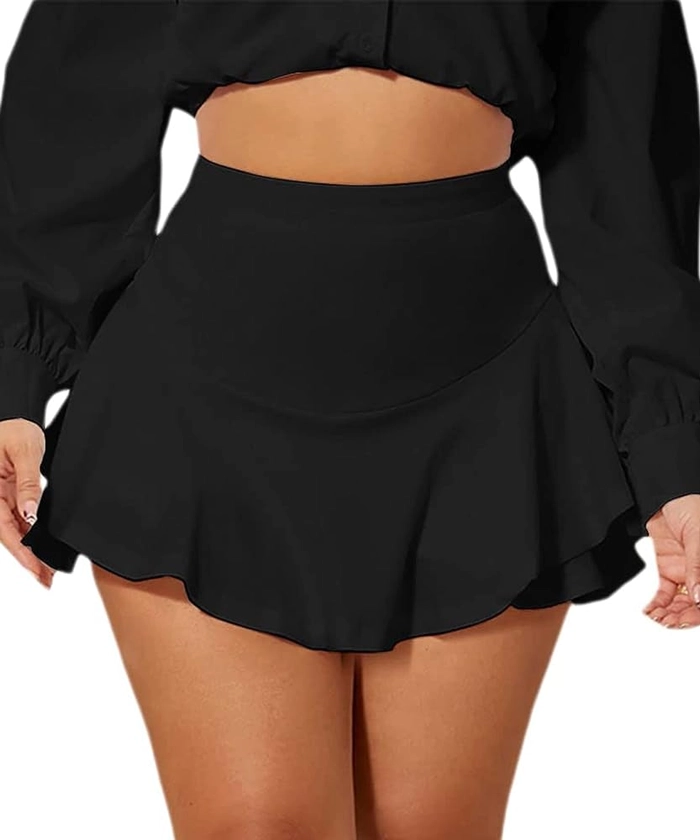 Avidlove Mini Skirt for Women Sexy Solid Ruffle Trim Lingerie Skirt Short High Waist Two Layer Hem Skirt