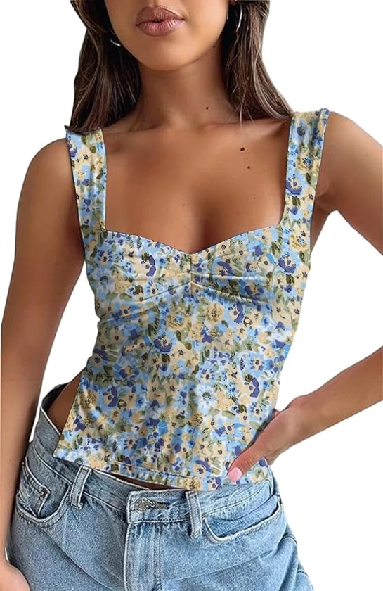 Women Cute Crop Tank Top Teen Girls Summer Trendy Bustier Sexy Y2K Strappy Going Out Tops