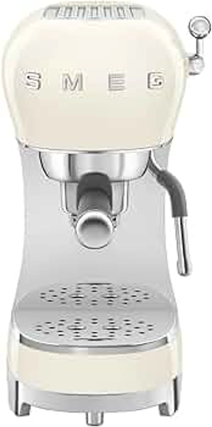 Smeg Manual Espresso Machine with Steam Wand, 15 Bars of Pressure, Stainless Steel Porta Filter, Passive Cup Warmer, User Friendly Controls, and Measuring Scoop Tamper Made in Italy(Cream)