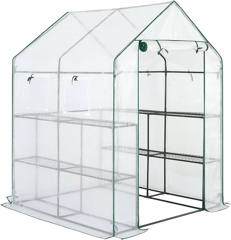 AMOS 3-Tier Portable Outdoor Garden Patio Walk-In Greenhouse with 8 Shelves and Removable Waterproof PE Cover 195 x 143 x 143cm (White) : Amazon.co.uk: Garden