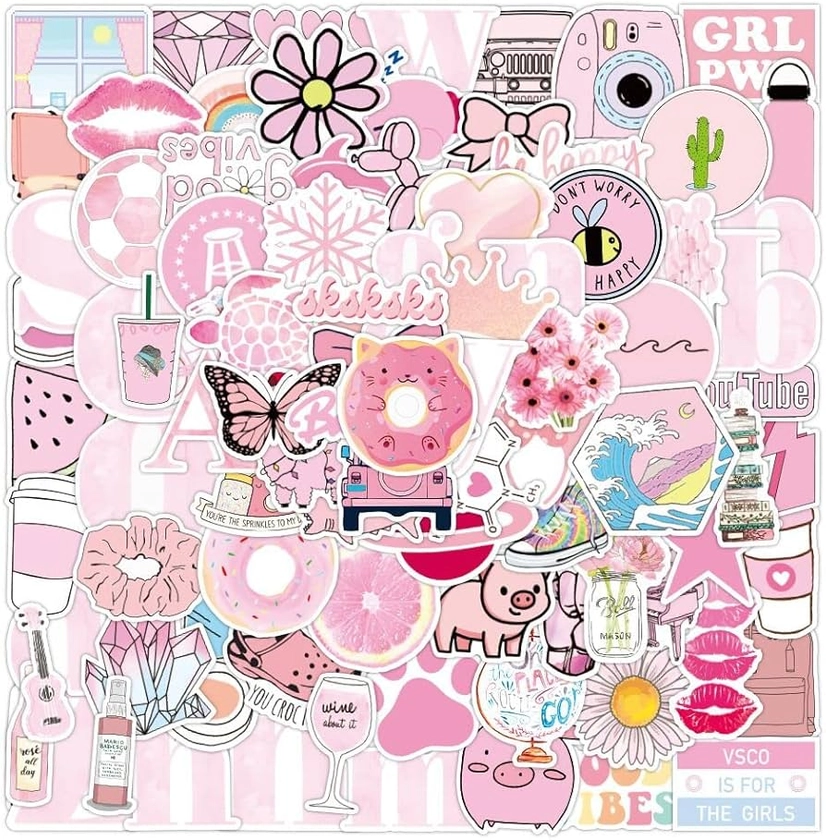 通用 Aesthetic Stickers for Pink Girls 100 PCS Variety of Pink Stickers Decals for Laptop Water Bottle Bicycle Helmet Luggage,Waterproof Vinyl Sticker Pack Gift for Kids Teens Girls