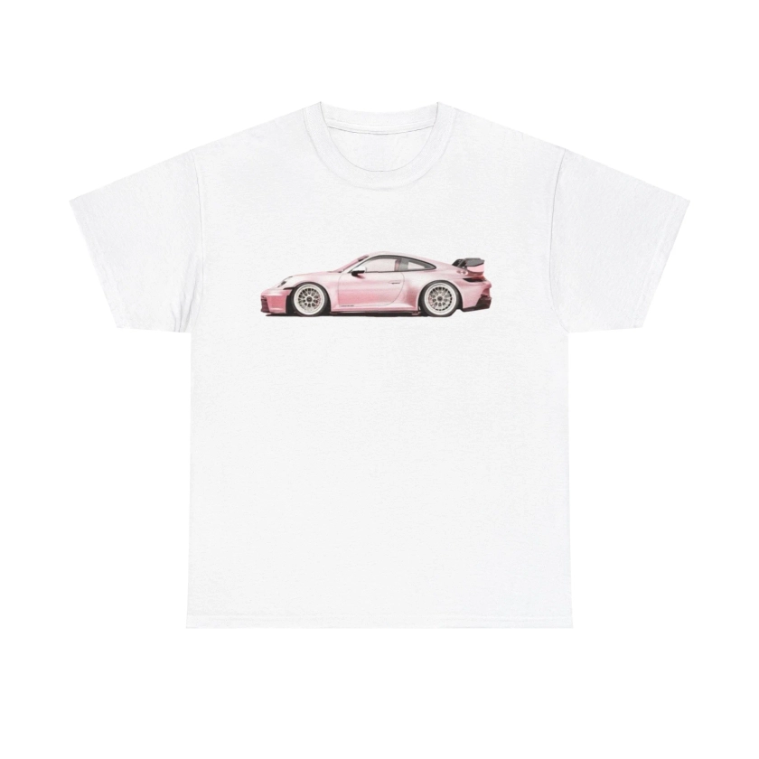 Pink Porsche graphic tee shirt