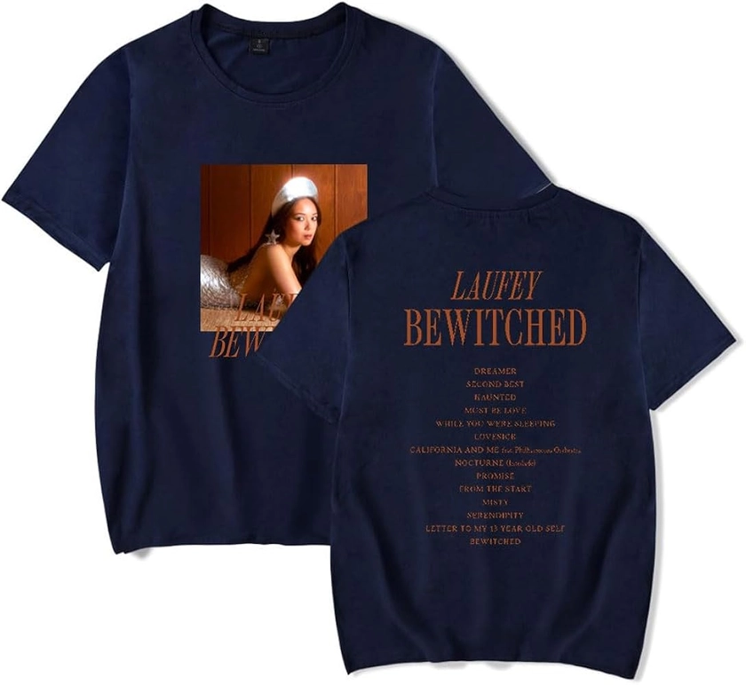 MNHFKGP Laufey Bewitched Album Merch Harajuku Summer Tee Clothes Casual Summer T-Shirt (XS,Navy) : Amazon.co.uk: Fashion