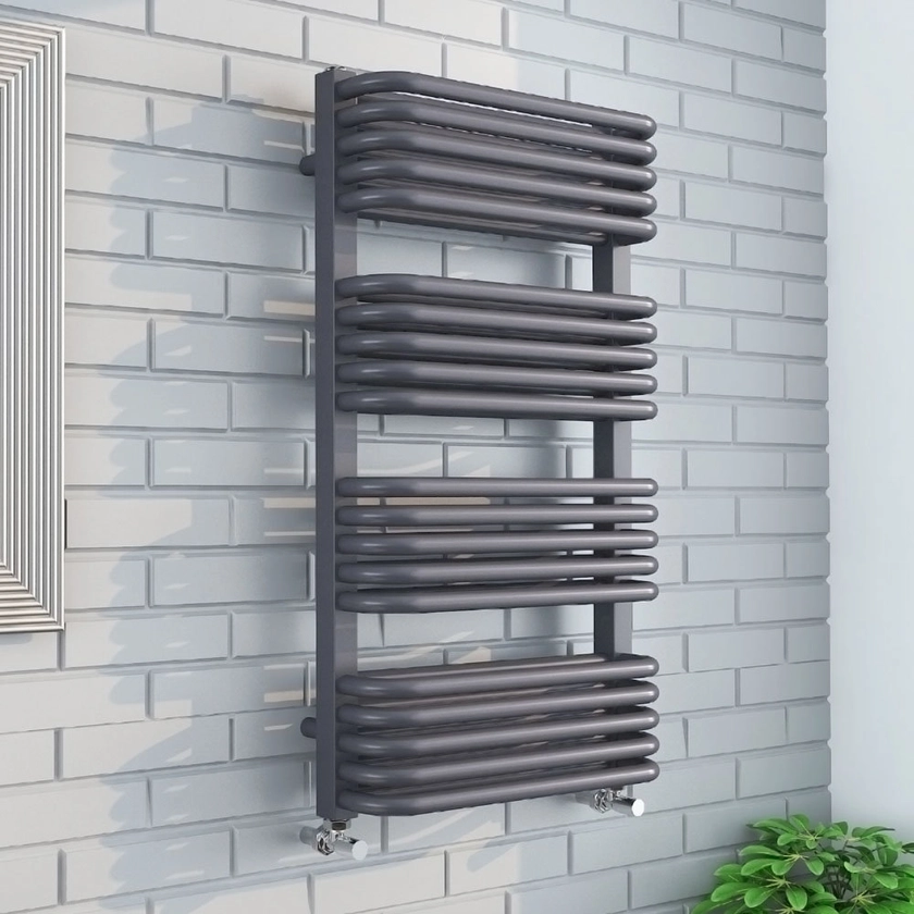 Monza 500 x 1000 Anthracite Designer D-Shaped Heated Towel Rail