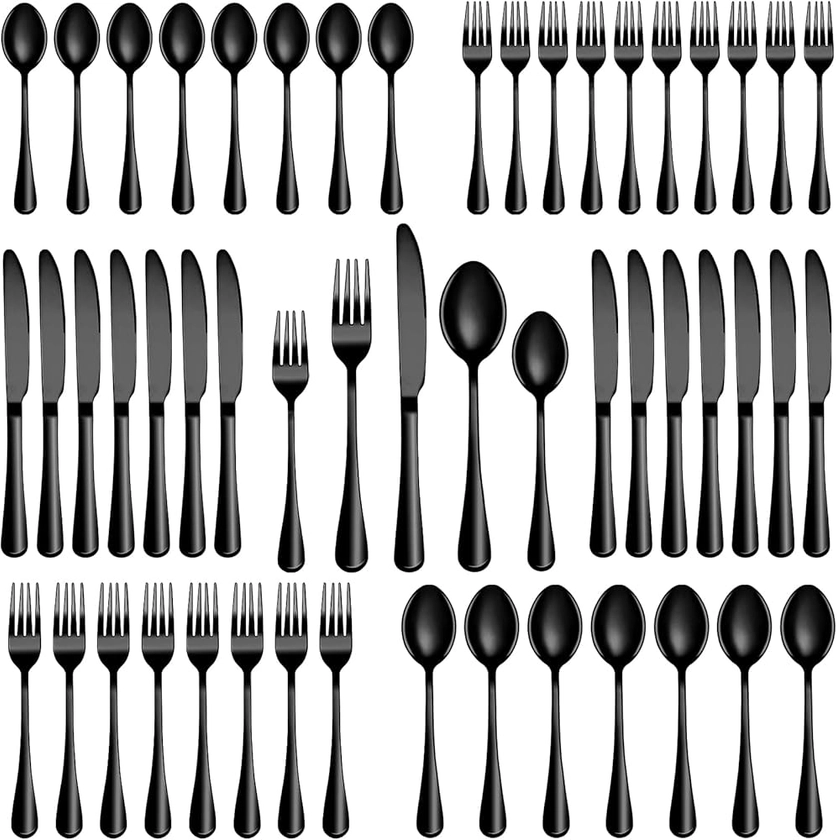 Amazon.com | 30 Pcs Black Silverware Set, Stainless Steel Flatware Set Service for 6, Mirror Polished Cutlery Utensil Set, Durable Home Kitchen Eating Tableware Set, Include Fork Knife Spoon Set, Dishwasher Safe: Serving Sets