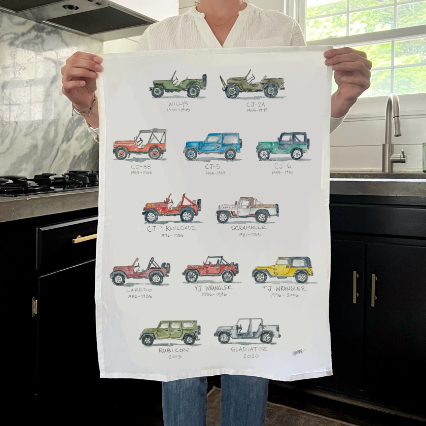 “Jeep Story Map" Tea Towel