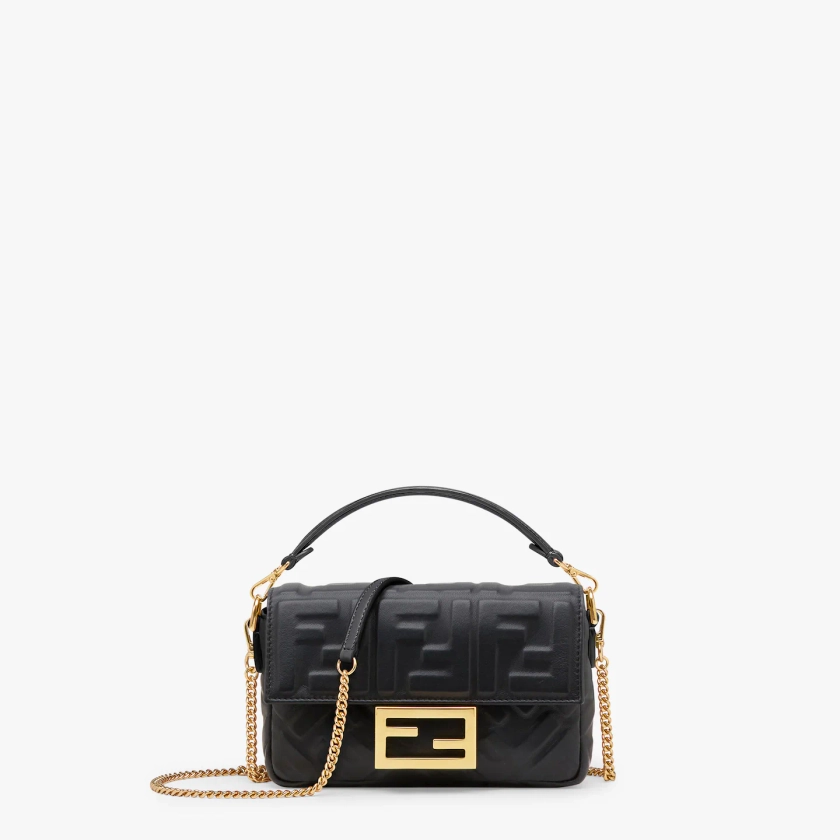 Baguette Mini - Brown FF jacquard fabric bag | Fendi