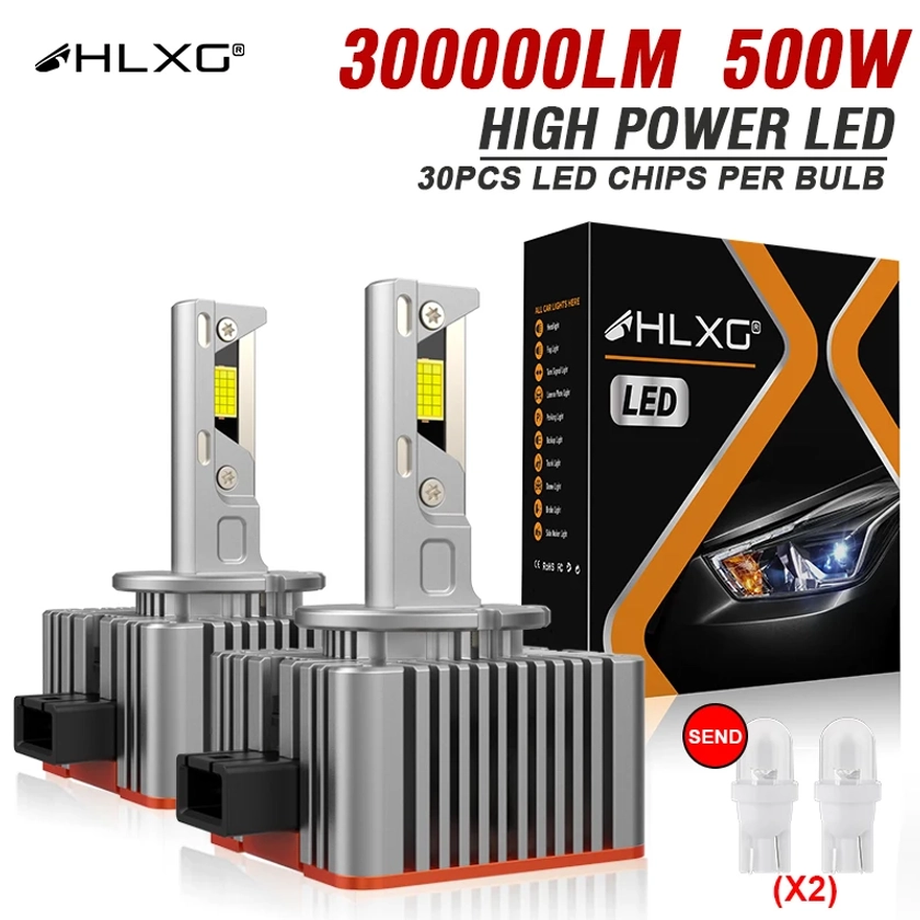HLXG D3S D1S LED Canbus Headlights HID Plug & Play D2S D4S D5S D8S 500W 300000LM Reflektory D1R Two-sided CSP Chip Car Bulb LED