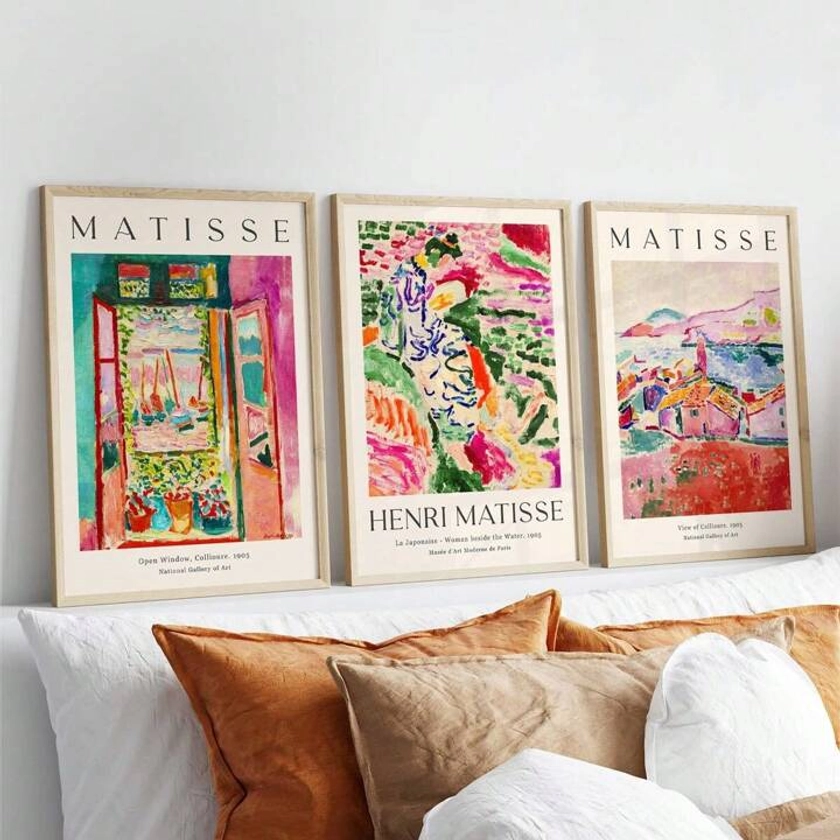Ensemble De 3: Peinture À L'huile Abstraite Vintage De Matisse, œuvre D'art D'exposition De Matisse, Impression D'art De Toile De Paysage, Affiche D'art Murale De L'aquarelle, Affiche De Matisse, Décoration Murale, Sans Cadre