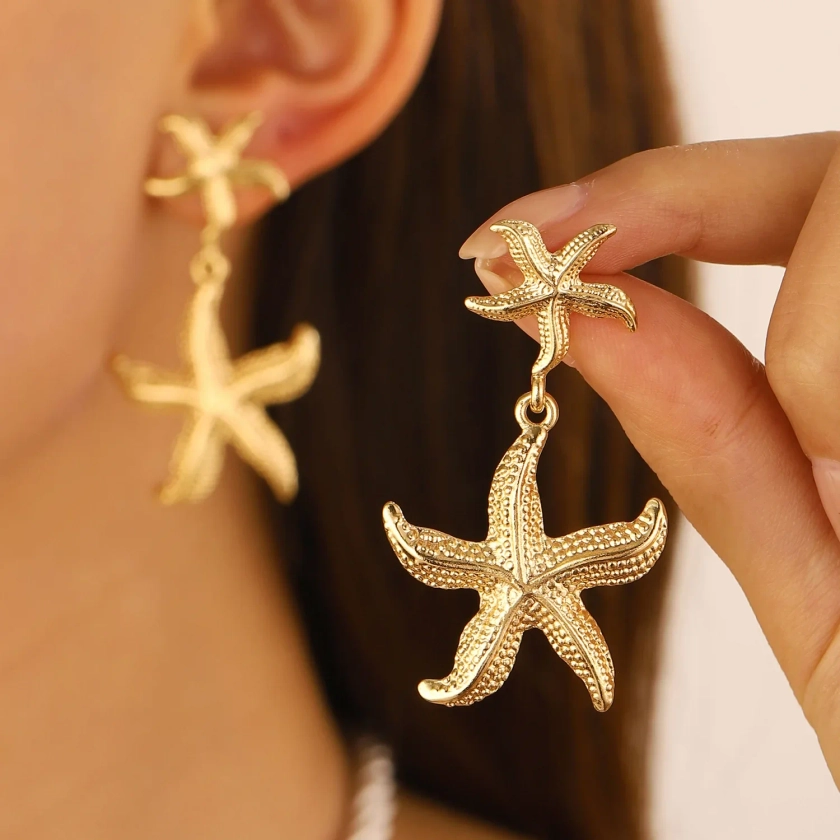 Double Layered Starfish Earrings – Trendy Ocean Jewelry for Women.