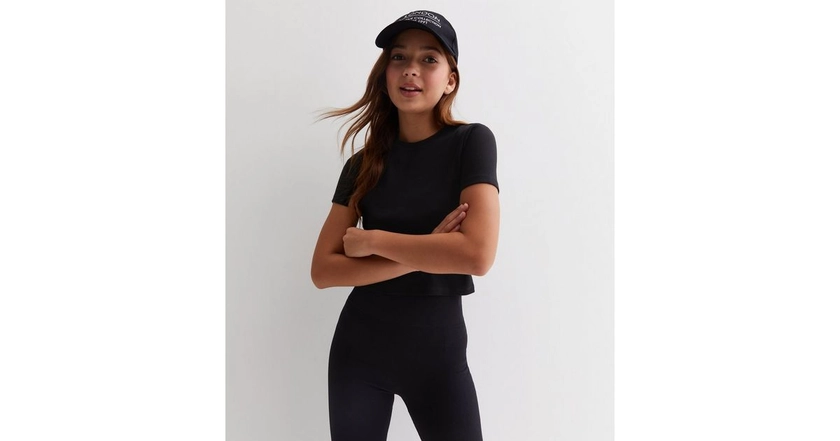 Girls Black Ribbed Crew Neck T-Shirt | New Look