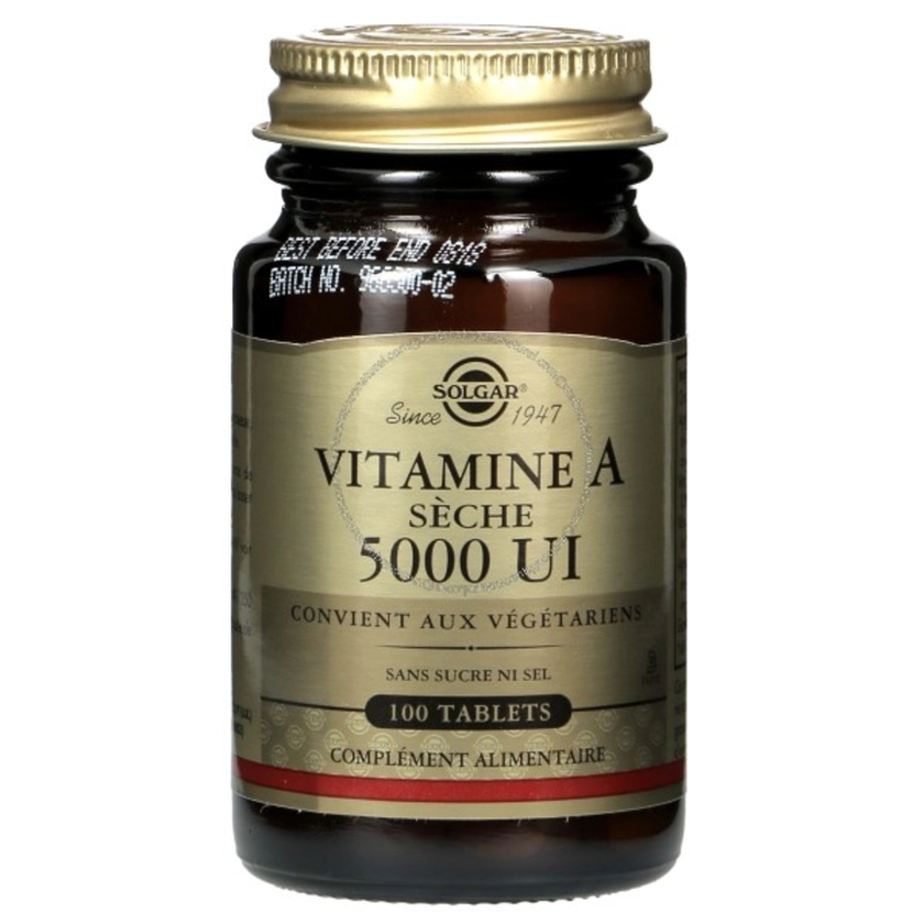 Vitamine A sèche 5000 UI - 100 comprimés - Solgar