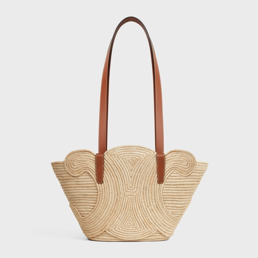 CELINE CLASSIC PANIER SMALL BRAIDED TRIOMPHE IN RAFFIA AND CALFSKIN - TAN | CELINE