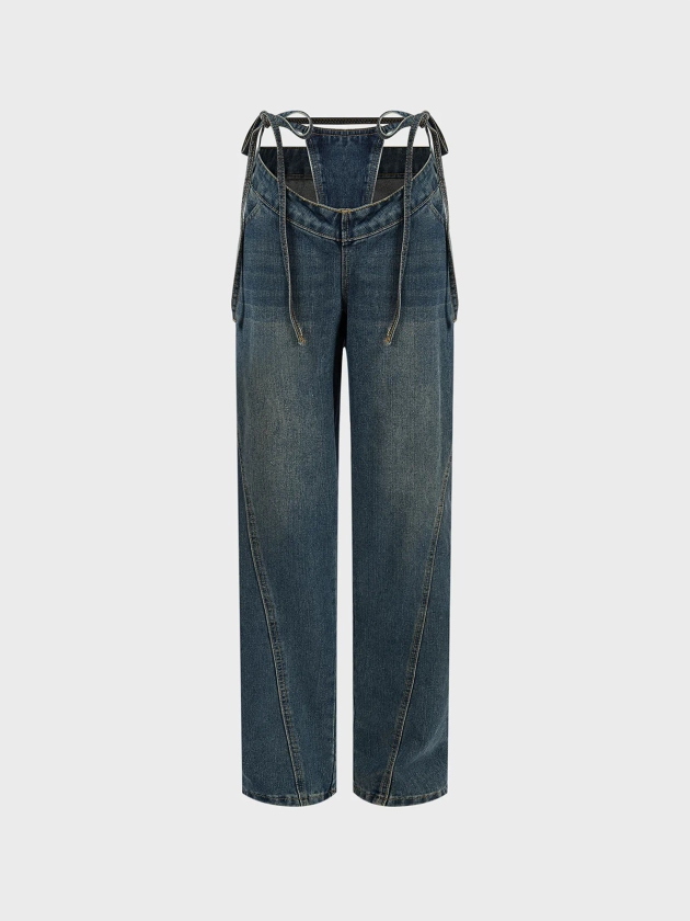 Cut Out Plain Straight Pants Jeans | kollyy