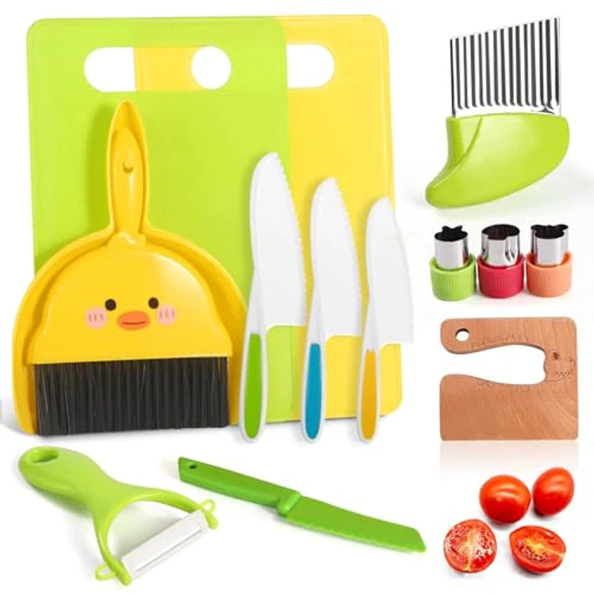 14 PC Safe Kids Knife Kitchen Set Real Cooking with Cleaning Tools,Tod
