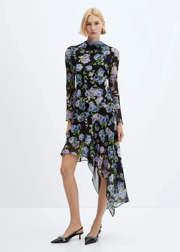 Asymmetric flower dress - Women | Mango USA