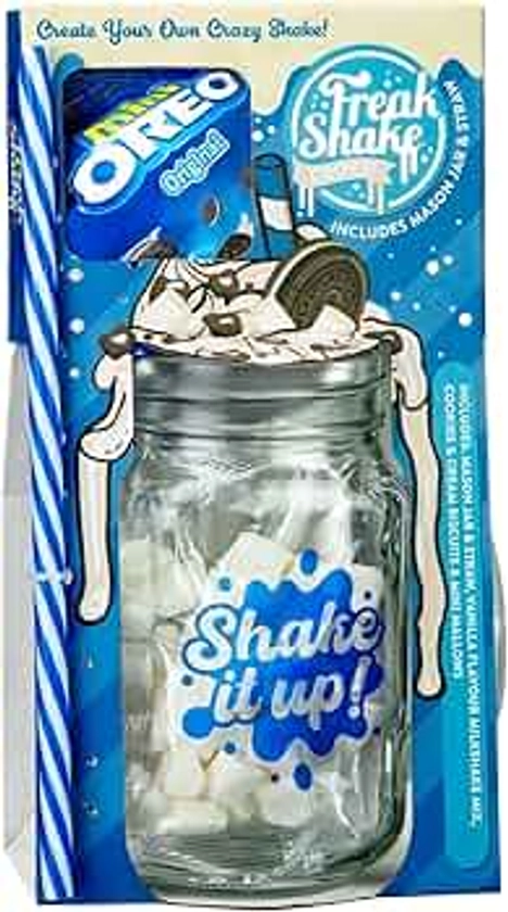 G0urmet Ore0 Milkshake Gift Set - Includes: 1 X Mason Jar, 1 X Straw, 1 X Vanilla Milkshake Mix, 1 X Cookies & Cream Biscuits,1 X Mimi Mallows - Perfect For Enjoying On A Cold Winter Night