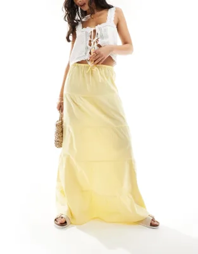 Wednesday's Girl tiered boho maxi skirt in buttermilk