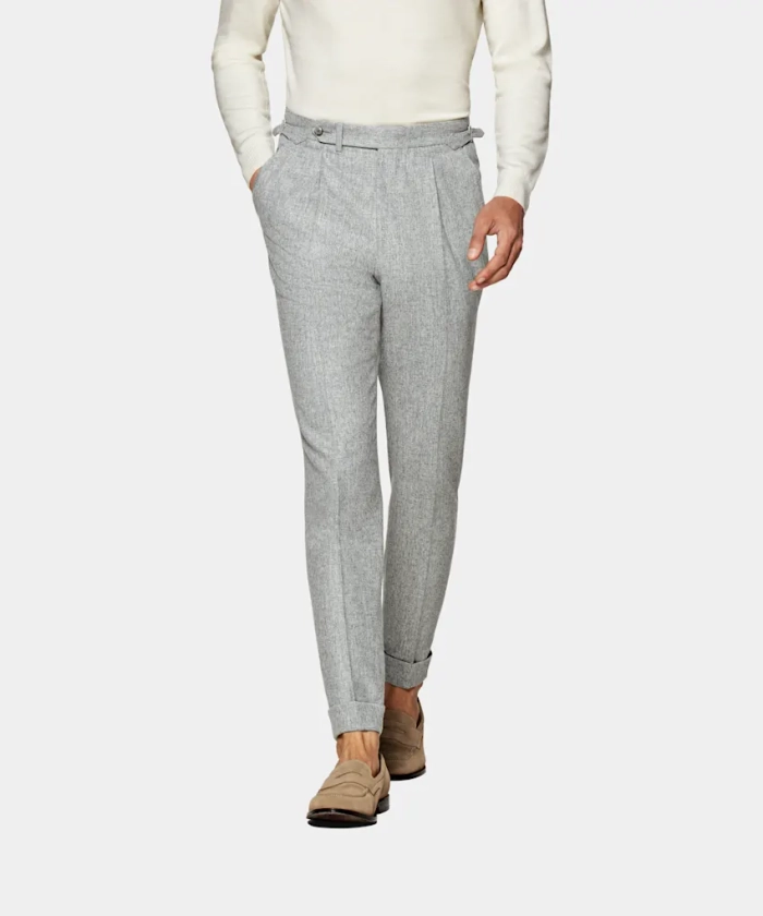 Light Grey Slim Leg Tapered Pants in Circular Wool Flannel | SUITSUPPLY US