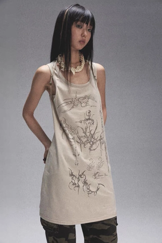 Cotton Elastic Printed Camisole Dress | Byunli