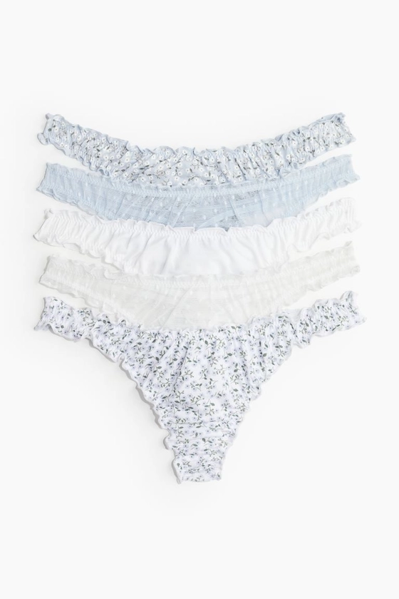 Lot de 5 culottes Thong - Taille basse - Blanc/bleu clair/fleuri - FEMME | H&M FR