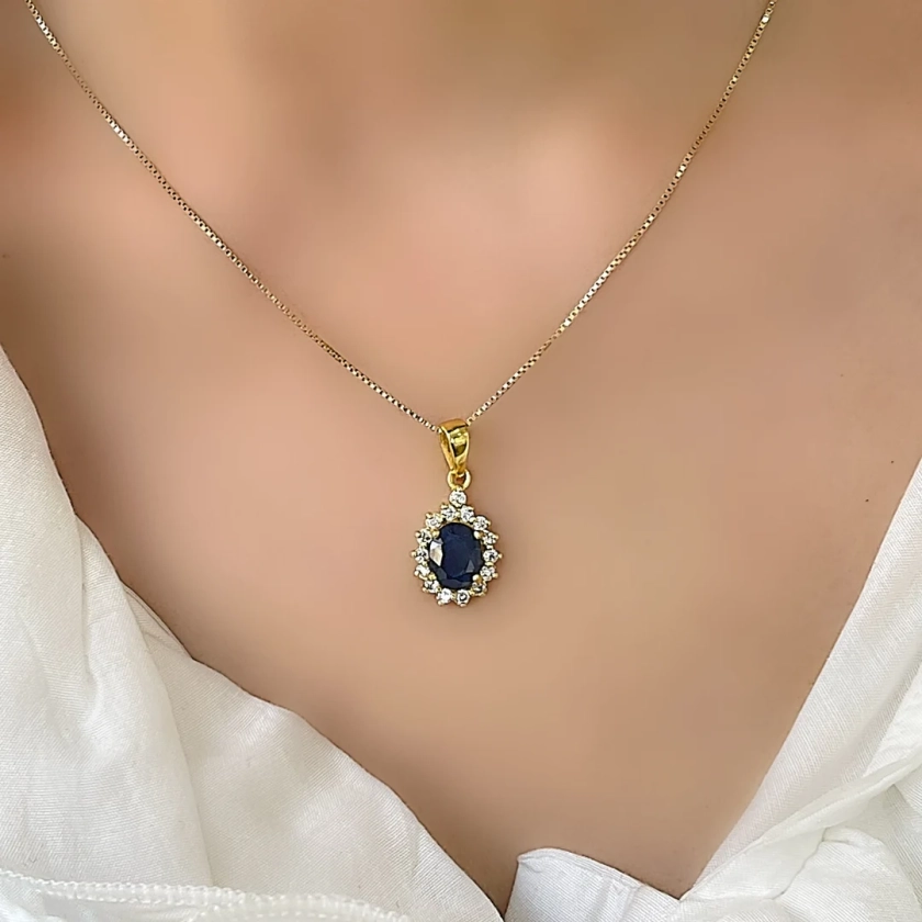 Genuine Sapphire Diana 18 Carat Gold Vermeil Silver Pendant Necklace - Etsy Portugal