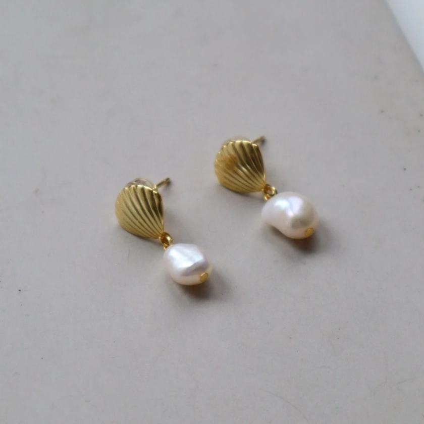 925 Silver Shell Earrings Gold - Etsy.de