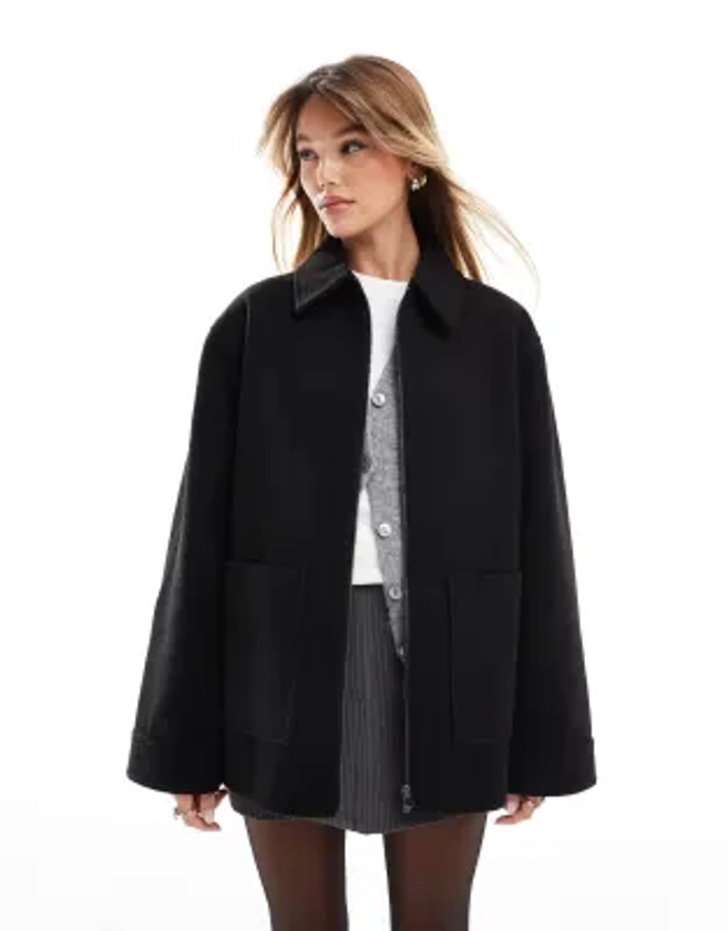 ASOS DESIGN - Blouson Harrington avec col - Noir | ASOS