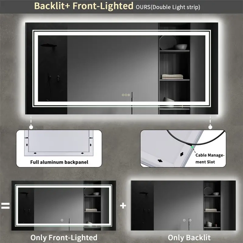 Large Led Mirror Bathroom Front Lighted Vanity - Temu Australia