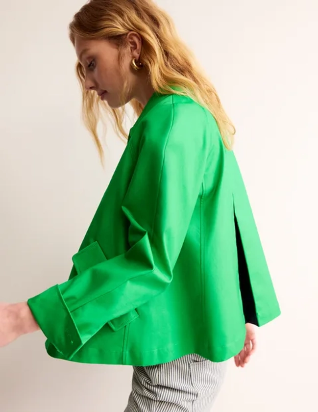Cropped Trench Jacket - Bright Green with Navy Pop | Boden US