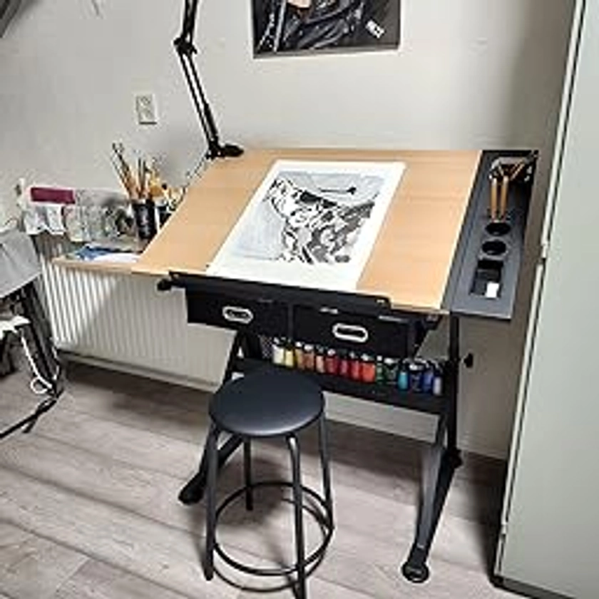 Amazon.nl:Customer reviews: Yaheetech Drawing Board Architects Table Adjustable Table Table Desk Student Desk with Stool and Drawers Height Adjustable Work Table for Technician Architects