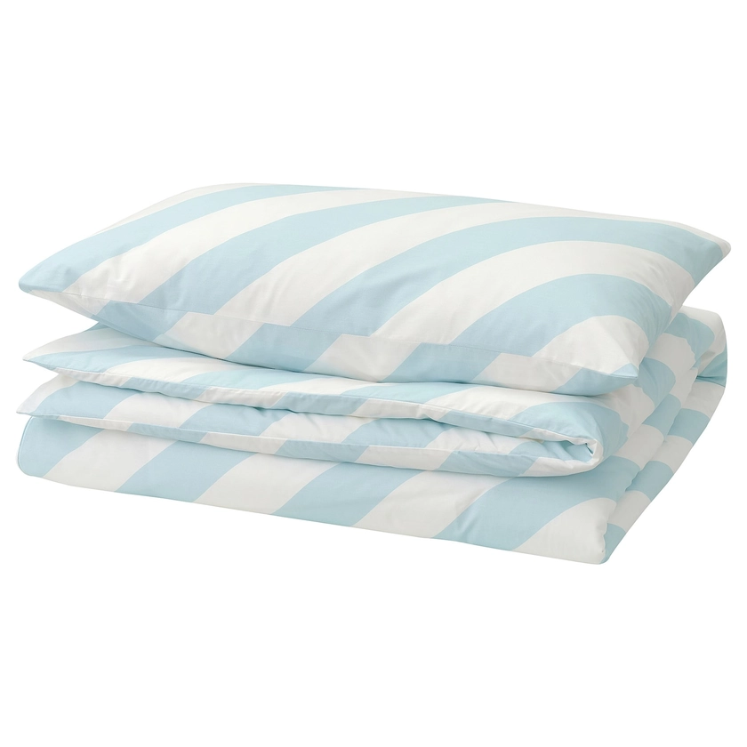 SLÖJSILJA Blue/White Striped Duvet Cover and Pillowcase, 150x200/50x80 cm - IKEA