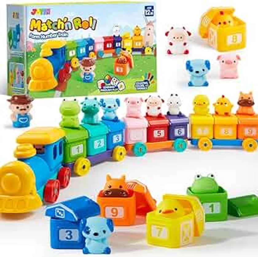 Learning Toy for Toddlers 1 2 3 Years Old, Counting, Matching & Sorting Montessori Learning Farm Train Including 9 Farm Animals and 1 Farmer, Christmas Birthday Gift for Baby Boys Girls