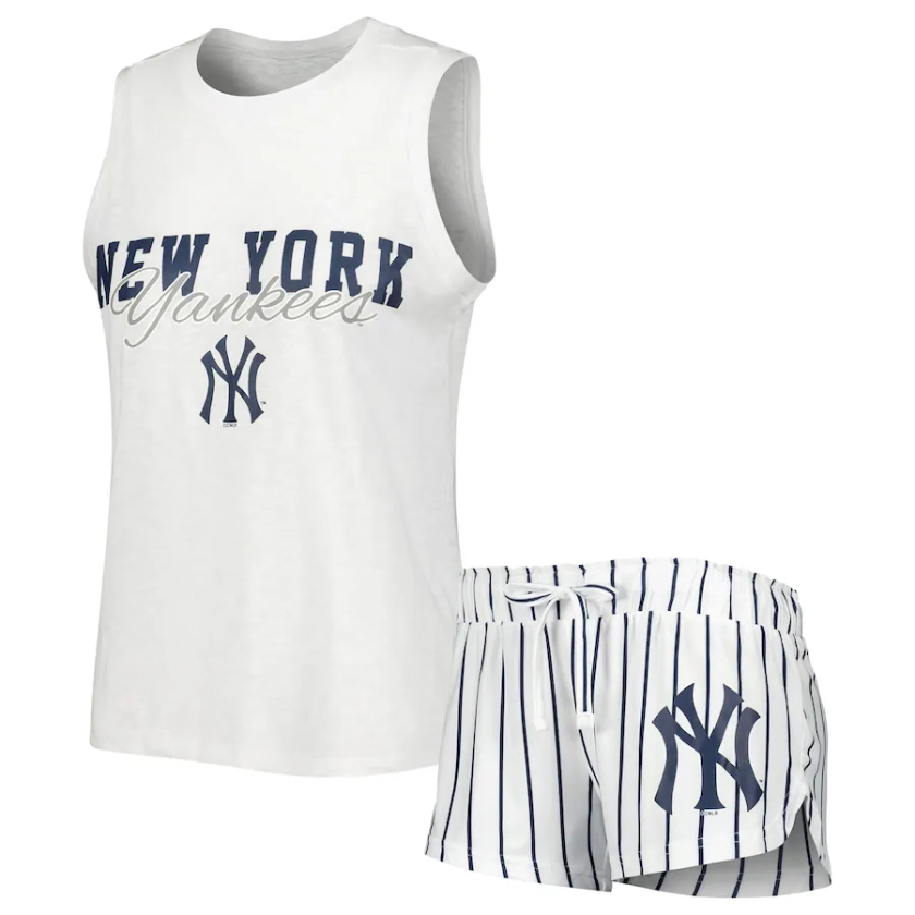 New York Yankees Concepts Sport Women's Reel Pinstripe Tank Top & Shorts Sleep Set - White
