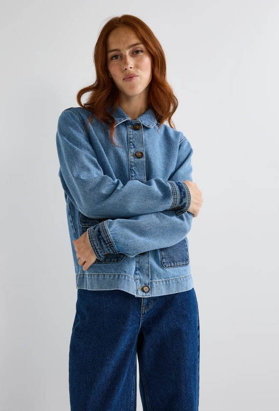 veste jean a patch BLEU FONCE pour femme MONOPRIX