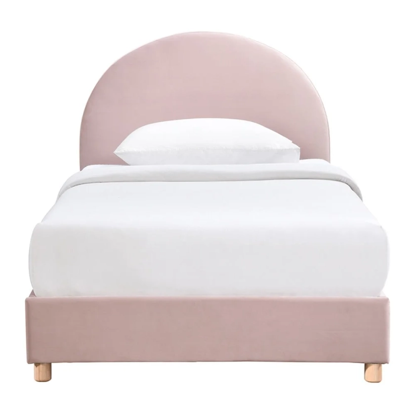 Archie Velvet Fabric Platform Bed, King Single, Blush