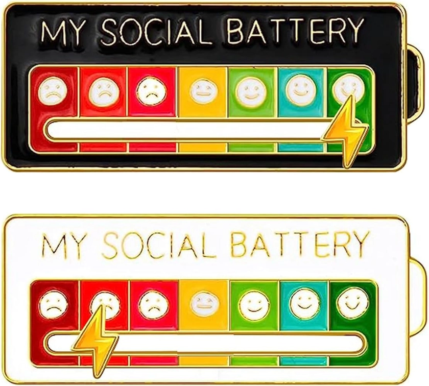 2 Pcs Social Battery Pins, Social Battery Brooches Badge Battery Indicator Lapel Brooch Expression Pin Brooch for 7 Days, Interactive Mood Pins for Women Men : Amazon.co.uk: Fashion