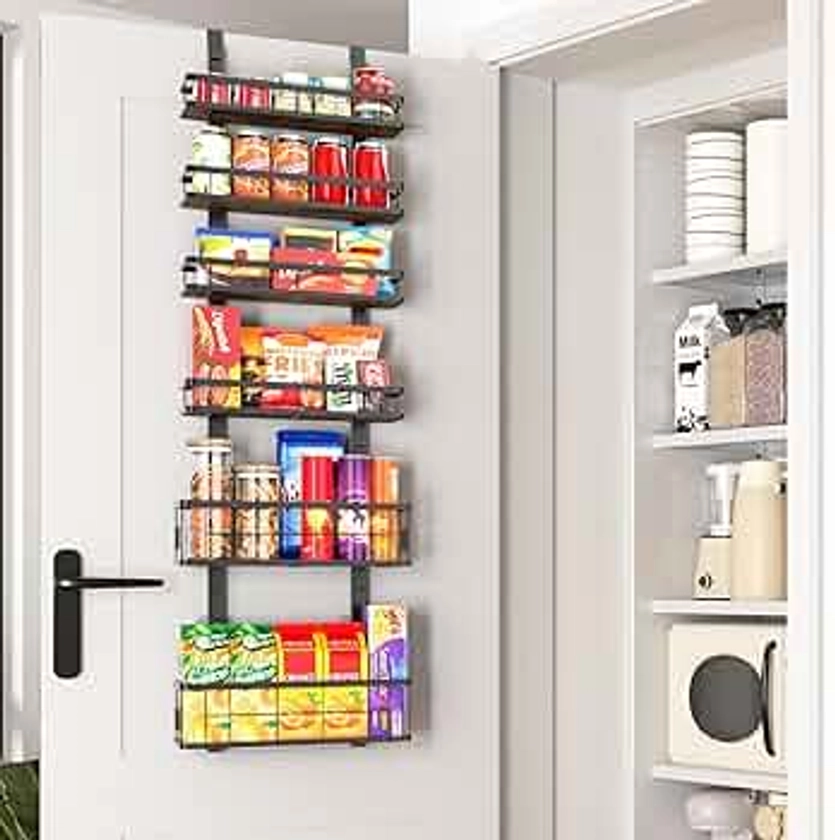 6-Tier Over the Door Pantry Organizer, Pantry Organization and Storage Rack, Metal Hanging Spice Rack Shelves Door, Home & Kitchen Essentials, Closet, Laundry Room Bathroom Organization, Black