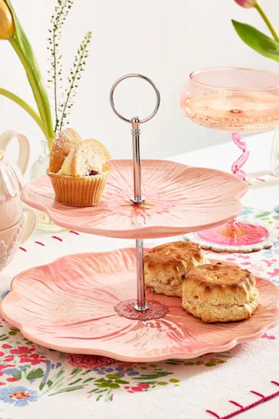 Pink Two Tier Flower Cake Stand