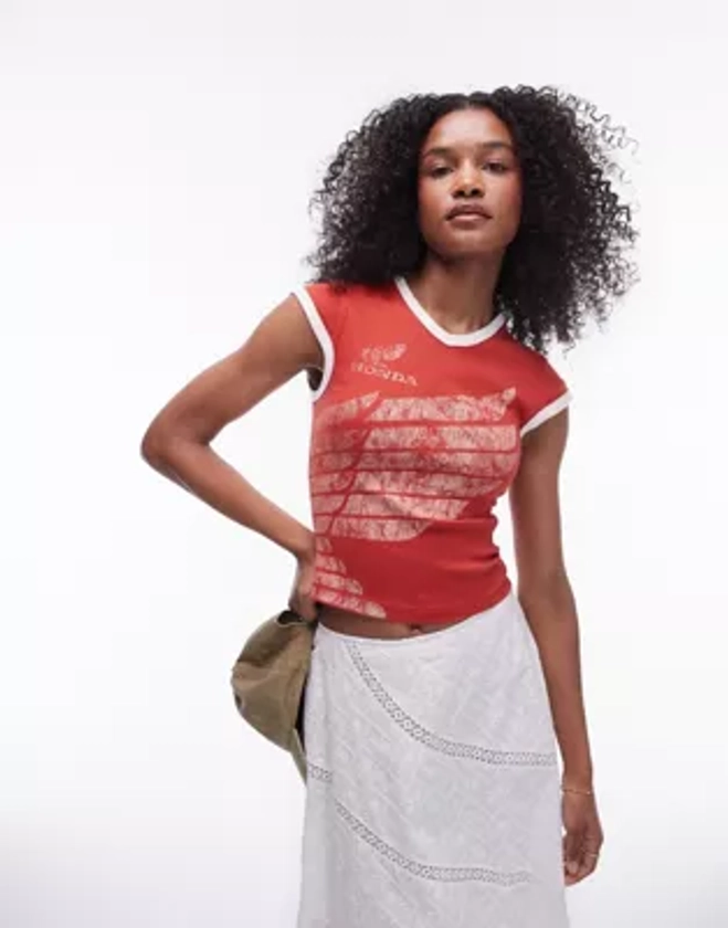 Topshop graphic license v neck honda baby tee in red | ASOS
