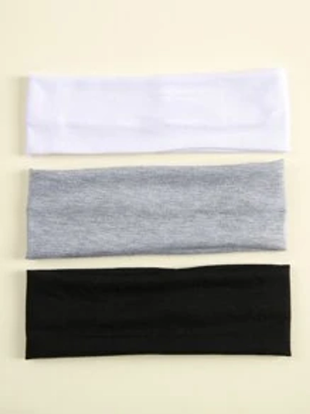 3pcs Women's Wide Comfortable Elastic Headbands In Black, White And Gray For Yoga, Sports, Outdoor Activities And Vacation Casual