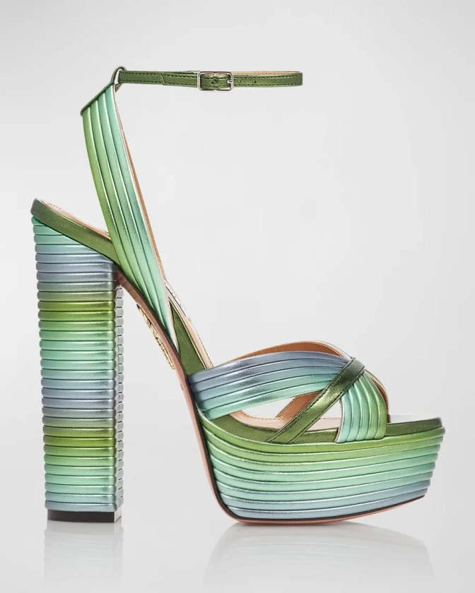 Aquazzura Sundance Plateau Metallic Platform Sandals