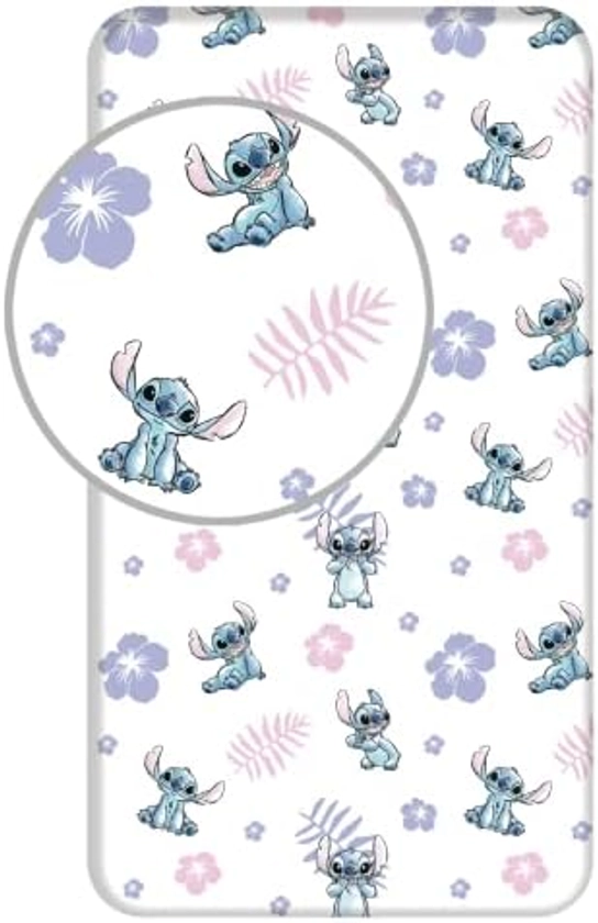 Disney Lilo and Stitch Flower Fitted Sheet 90 x 200 + 25 cm 100% Cotton : Amazon.com.be: Home & Kitchen